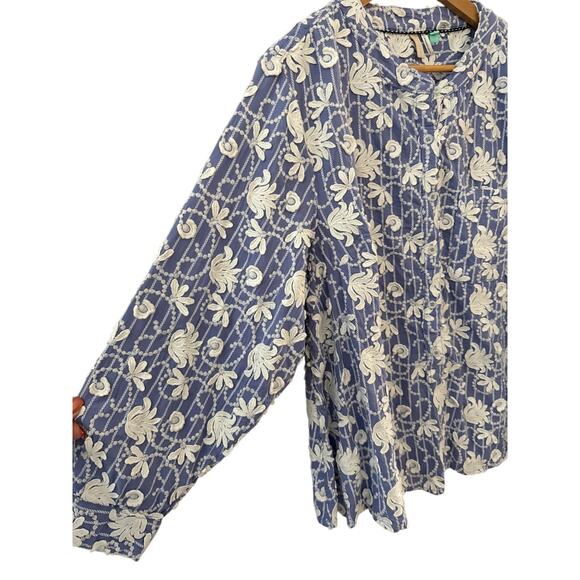 Anthropologie Pilcro Whitney Applique Trapeze Button Down Shirt Blue Size 2X - Picture 6 of 12